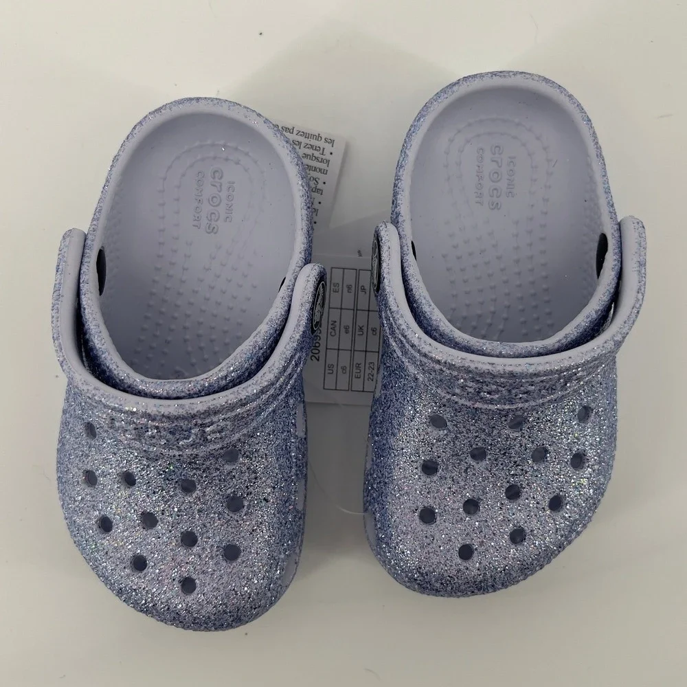 Crocs Classic Glitter Clog Frosted Glitter 6 Toddler C6 Kid Purple Sparkle NWT